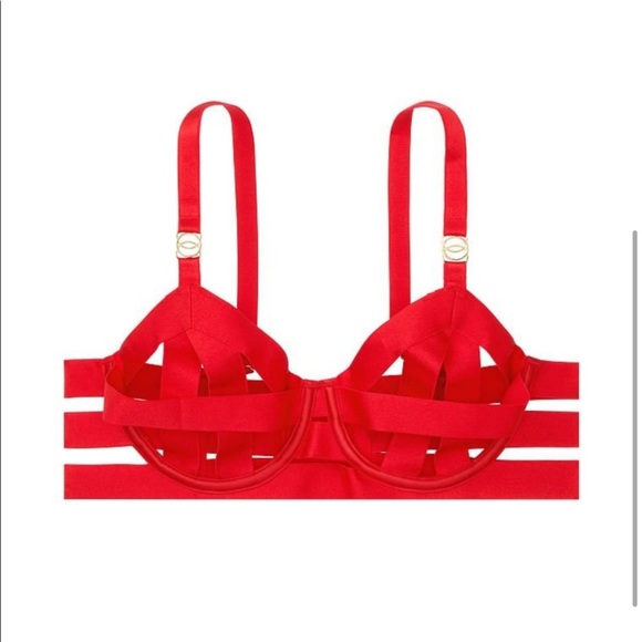 Victoria’s Secret Red Unlined Strappy Banded Demi Bra 36DD - Picture 3 of 12